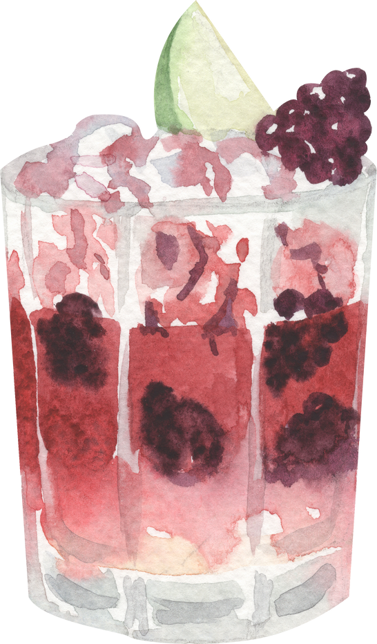 Watercolor bramble cocktail